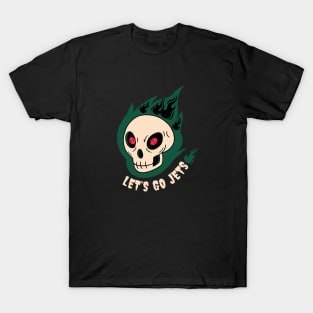 Skull with burning football eyes.  Let's go Jets! T-Shirt